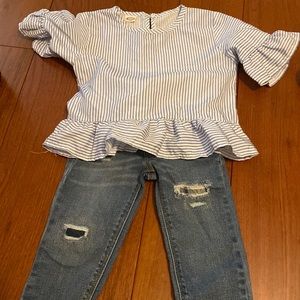 Toddler girls Navy blue striped shirt and Jeans outfit